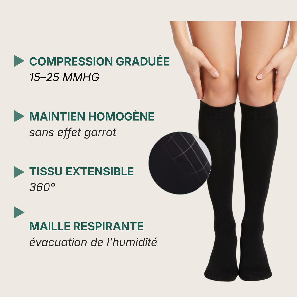 CHAUSSETTES DE COMPRESSION ANTI-JAMBES LOURDES